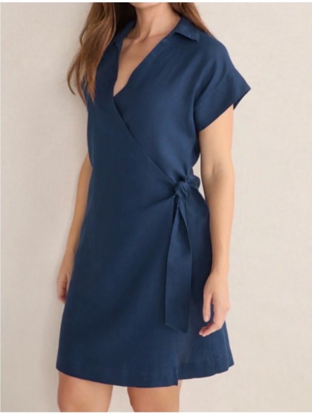 Haven Well Within Navy 100% Linen Wrap Tie Shirt Dress Size XL